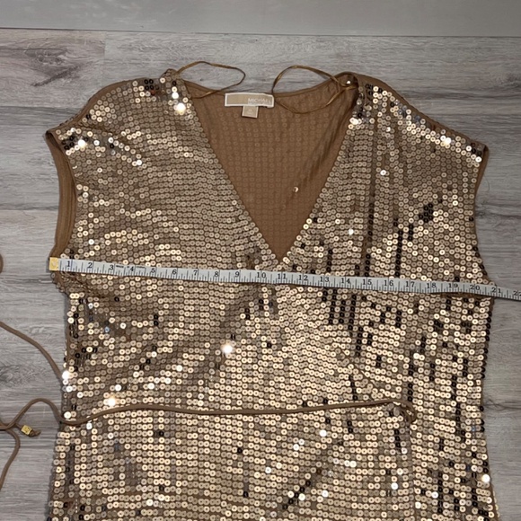 Michael Kors Gold Sequin Wrap Dress Size X Large - Picture 8 of 13
